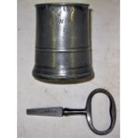 GWR Victorian 1/2 pint Pewter Tankard together with an LNWR early carriage key.