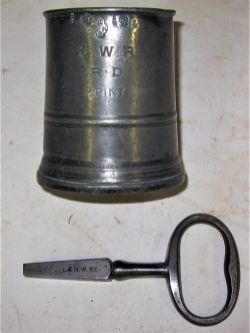 GWR Victorian 1/2 pint Pewter Tankard together with an LNWR early carriage key.