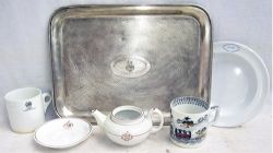 A Lot containing a large GWR crested silver plated tray together with odd pieces of crockery. GWR