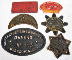 5 x Cast iron Wagon Plates. STEETLY LIME & BASIC Co OWNERS No 313. BUILDERS CENTRAL WAGON CO