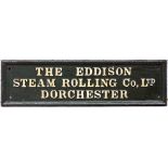 Cast iron makers plate. THE EDDISON STEAM ROLLING CO LTD DORCHESTER. Restored condition.