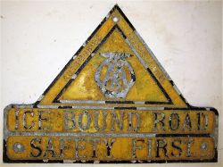 Cast Aluminium Road Sign. AA ICE BOUND ROAD. In original condition.