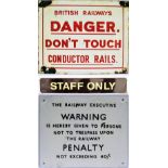 British Railways enamel warning sign. DANGER. DON'T TOUCH CONDUCTOR RAILS. Reproduction enamel WR