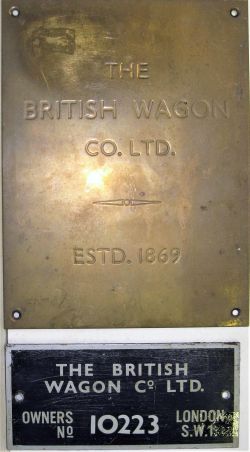 British Wagon Office Plate in brass. THE BRITISH WAGON CO LTD ESTB 1869 together with tin example,