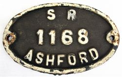 Cast iron oval Wagon Plate. SR 1168 ASHFORD. Original condition.