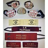 A Lot containing 11 x Railway Armbands. Cloth, GWR, BRWR, SR and MIDLAND Pilotman together with 2