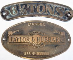 Brass makers crane plate TAYLOR & HUBBARD together with unknown loading plate 6 1/2 tons. TAYLOR &