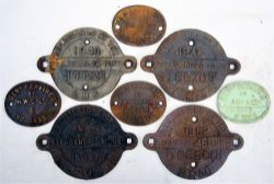 4 x cast iron wagon registration plates. REG BY LMS 169225 1940. REG BY LMS 168709 1948. REG BY