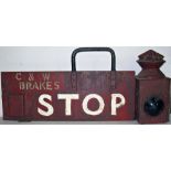 LNER Boiler repair stop lamp. Painted both sides STOP C & W BRAKES. Minus vessel.