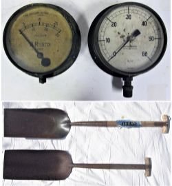 2 x Locomotive firing shovels. 1 x marked E & W LUCAS BR. Both good condition together with 2 x