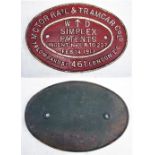 Cast Iron Works Plate. MOTOR RAIL & TRAMCAR Co LTD. WD 1917. Established about 1911 until 1931