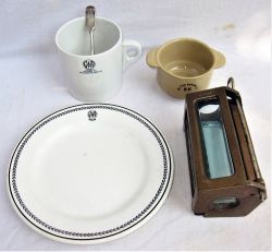 A miscellaneous lot to include an LMS marked gauge glass protector. GWR tea spoon. GWR Paddington