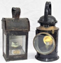 2 x Railway Handlamps. LMS general purpose hand lamp together with GWR 3 aspect handlamp stamped GWR