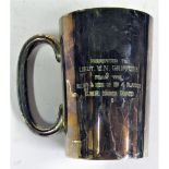 Silver plated pint tankard engraved, PRESENTED TO LIEUT W.N. GRIFFITHS FROM THE NCOs AND MEN OF No 4