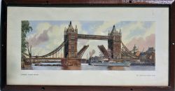 Framed and glazed LNER Carriage Print. LONDON TOWER BRIDGE by John Baker. Original type frame.