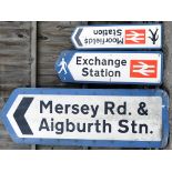 A lot containing 3 x modern railway direction signs. MERSEY RD & AIGBURTH STN. EXCHANGE STATION.