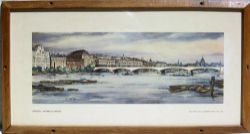 Framed and glazed LNER Carriage Print. LONDON WATERLOO BRIDGE by Kenneth Steel. Original type