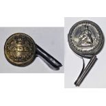 GWR Senior staff button whistle in good condition together with LNWR button whistle. Both in good