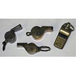 4 x Acme Thunderer Guards Whistles. PLA. LPTB. MRCo. ANDR 59. All in good condition.