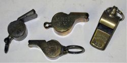 4 x Acme Thunderer Guards Whistles. PLA. LPTB. MRCo. ANDR 59. All in good condition.