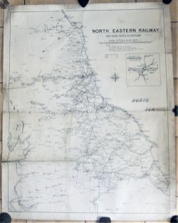 Large North Eastern Railway Map. Poor condition but showing all places supported by the North