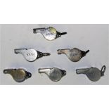 A Lot containing 6 x BR Acme Thunderer Whistles. BRW. BRS. BRSc. BRM. BRNE BRW PW included.