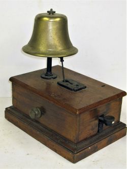 Signal Box Block Bell. Fitted with church bell recovered from Crewe Works.