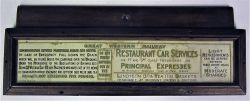 GWR Carriage panel RESTAURANT CAR SERVICES LUNCHEON TEA BASKETS in original framework. Dated 1930 in