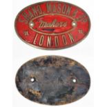 Brass makers plate. SHAND MASON & CO MAKERS LONDON. Shand Mason & Co made hand and horse pulled fire