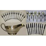 A Lot containing LMS tableware. LMS silver plated gravy boat engraved LMS Cars in scroll. 13 x LMS