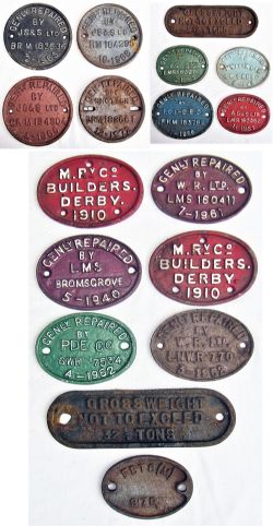 12 x Cast Iron Wagon repair plates together with 2 x MR.Co builders plates DERBY 1910 2 x GROSS
