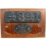 LMS Wooden pattern used to cast Smokebox number plate 4841 together with the worksplate removed from