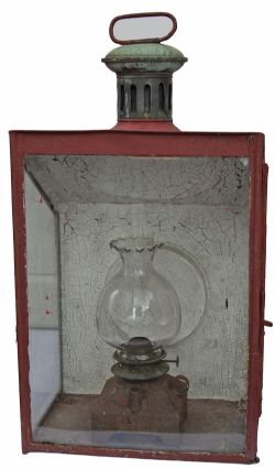 LNWR/LMS Station Lamp complete with BR(M) reservoir and burner. Complete with glass globe (chipped).