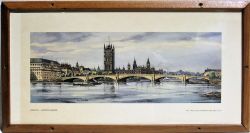 Framed and glazed LNER Carriage Print. LONDON LAMBETH BRIDGE by Kenneth Steel. Original type frame.