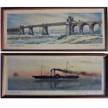 2 x Framed and glazed carriage prints. RAILWAY ARHCHITECTURE RUNCORN BRIDGE together with TRAVEL