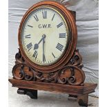 Wall mounted English fusee clock with GWR added to the dial (not original). A beautiful clock in