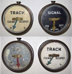 4 x SR Brass case signal box repeaters. 2 x TRACK with SIGNAL (Distant) and SR (paint peeling).