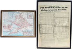 2 x framed notices. Framed and glazed GWR map of the system and a framed and glazed STRATFORD upon