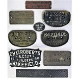 9 x Cast iron mostly wagon plates. CHAS ROBERTS with broken corners. BR AGREEMENT. B 431489 21 T