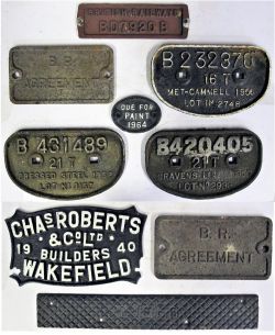 9 x Cast iron mostly wagon plates. CHAS ROBERTS with broken corners. BR AGREEMENT. B 431489 21 T