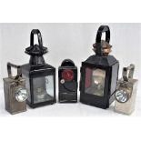 A Lot containing 5 x Railway lamps. 2 x French railway lamps, one with red lens (shown). BR