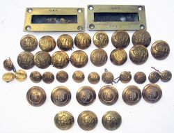 A Lot containing approximately 37 NPB, LSWR and P buttons together with 2 x marked GWR brass