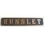 Original brass Radiator plate. HUNSLETT. Ex loco condition from industrial Locomotive.