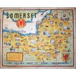 GWR Quad Royal Poster. GWR SOMERSET showing map with various tourist attractions and places.