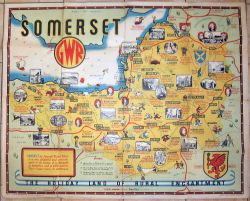 GWR Quad Royal Poster. GWR SOMERSET showing map with various tourist attractions and places.
