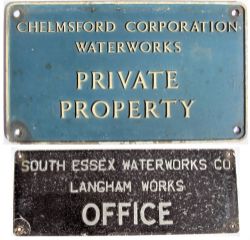 2 x Waterworks Signs. Cast aluminium CHELMSFORD CORPORATION WATERWORKS - PRIVATE PROPERTY together