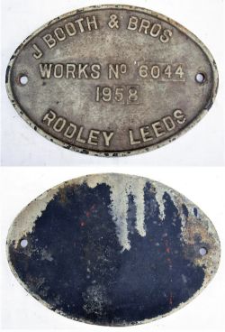 Cast Iron Works Plate. J BOOTHE & BROS Works No 6044 Rodley Leeds 1958. An old Company established