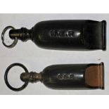 GER Guards bone whistle marked G.E.R complete with chain ring together with NER bone whistle also