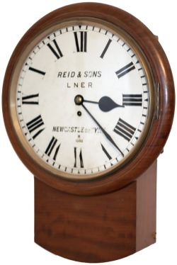 North Eastern Railway 14 inch mahogany cased drop dial railway clock with a chain driven rectangular