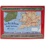 GWR Pictorial Enamel Map TO IRELAND BY THE NEW FISHGUARD ROUTE GREAT WESTERN RAILWAY SHORTEST SEA